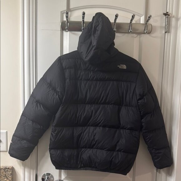 The North Face Black Plaid Reversible Down Hooded Puffer Jacket Coat Boys XL - Picture 2 of 11